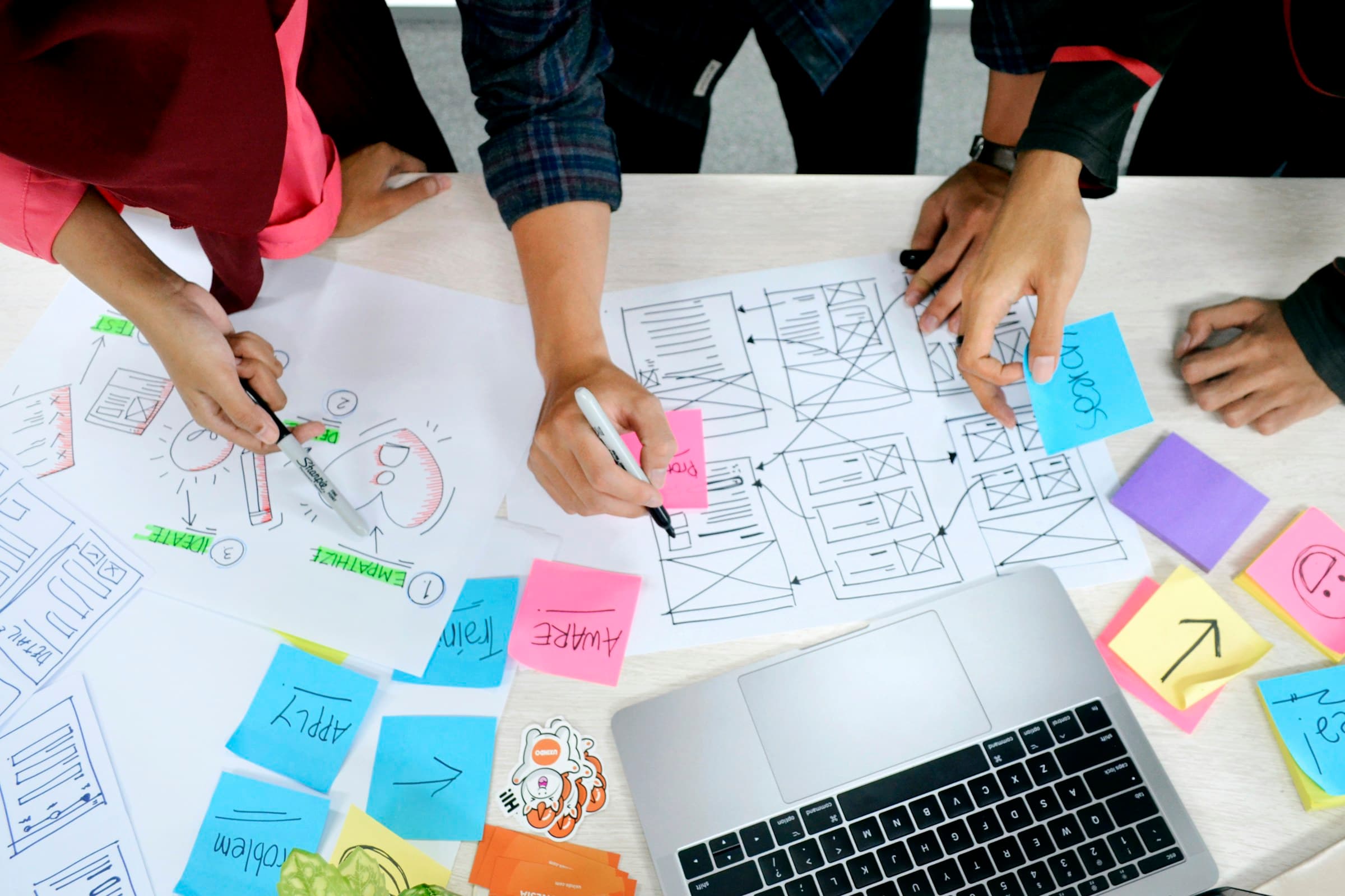 A team planning work together